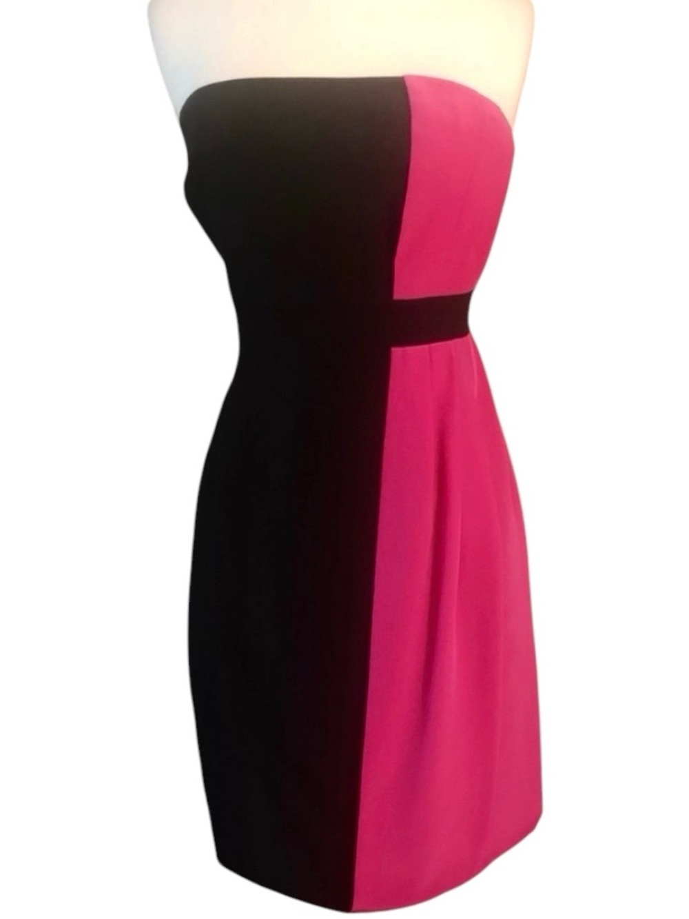 Tibi New York Colorblock Strapless Pink & Black Silk Mini Dress, Size 8